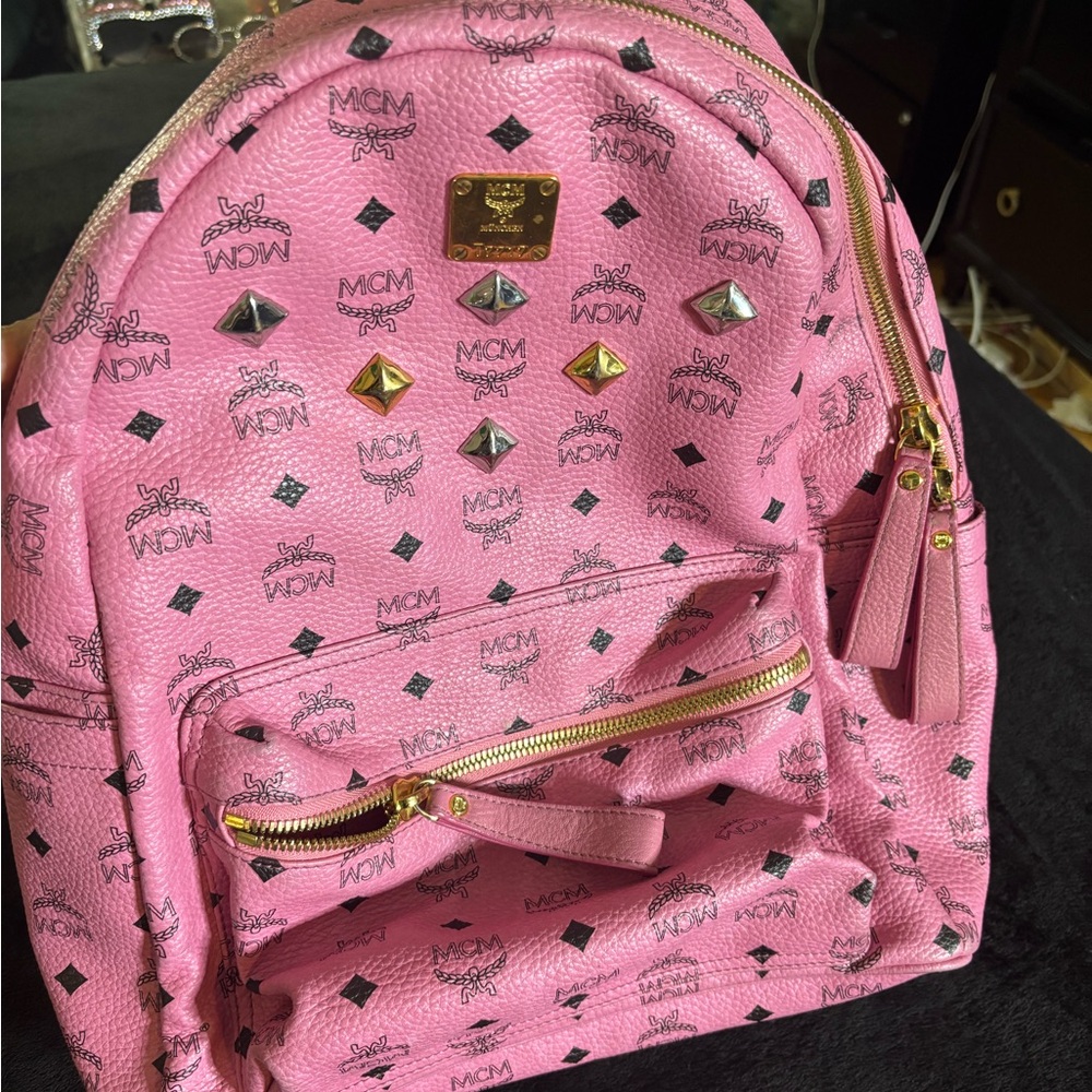 MCM Pink Backpack with Iconic Monogram Design